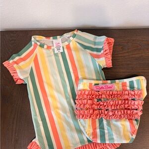 Ruffle Butts Multicolor Striped Kids Swim Rashguard
